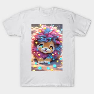 Cute Kawaii lion with gems and heart T-Shirt